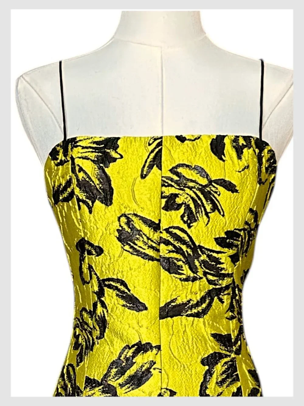 Alice + Olivia Tayla Floral Jacquard Mini Dress Citron Black Size 2 XS - Picture 3 of 8